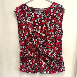 Jones New York Red Floral Knot Waist Top  • Size XL